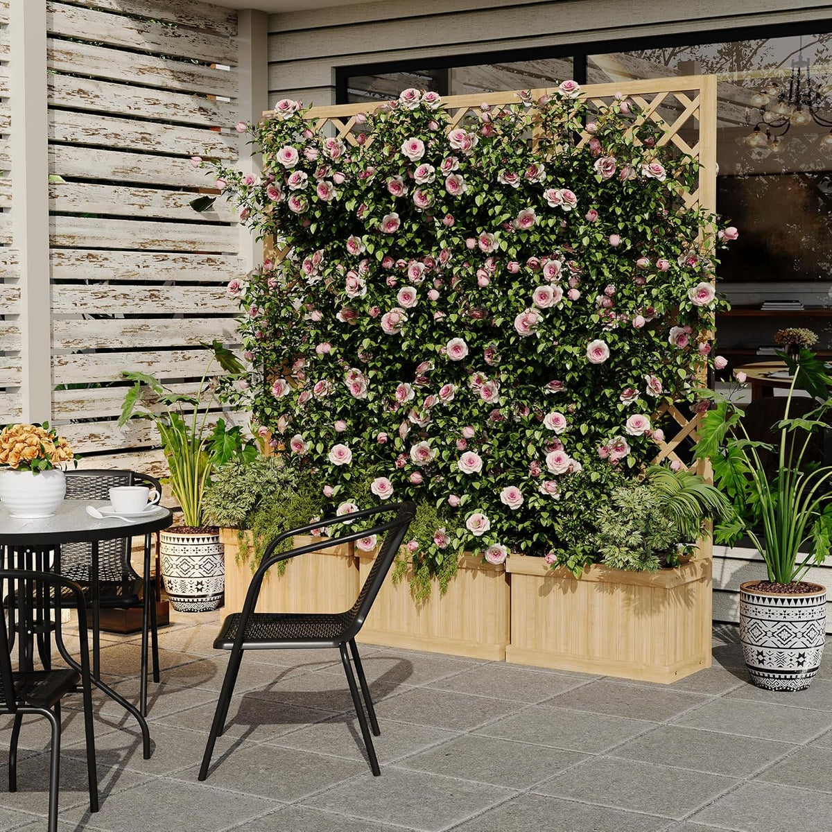 Riedhoff Outdoor Planter Boxes with 3 Privacy Screen, 62 x 10.39 x 65", Drain Holes, Oak
