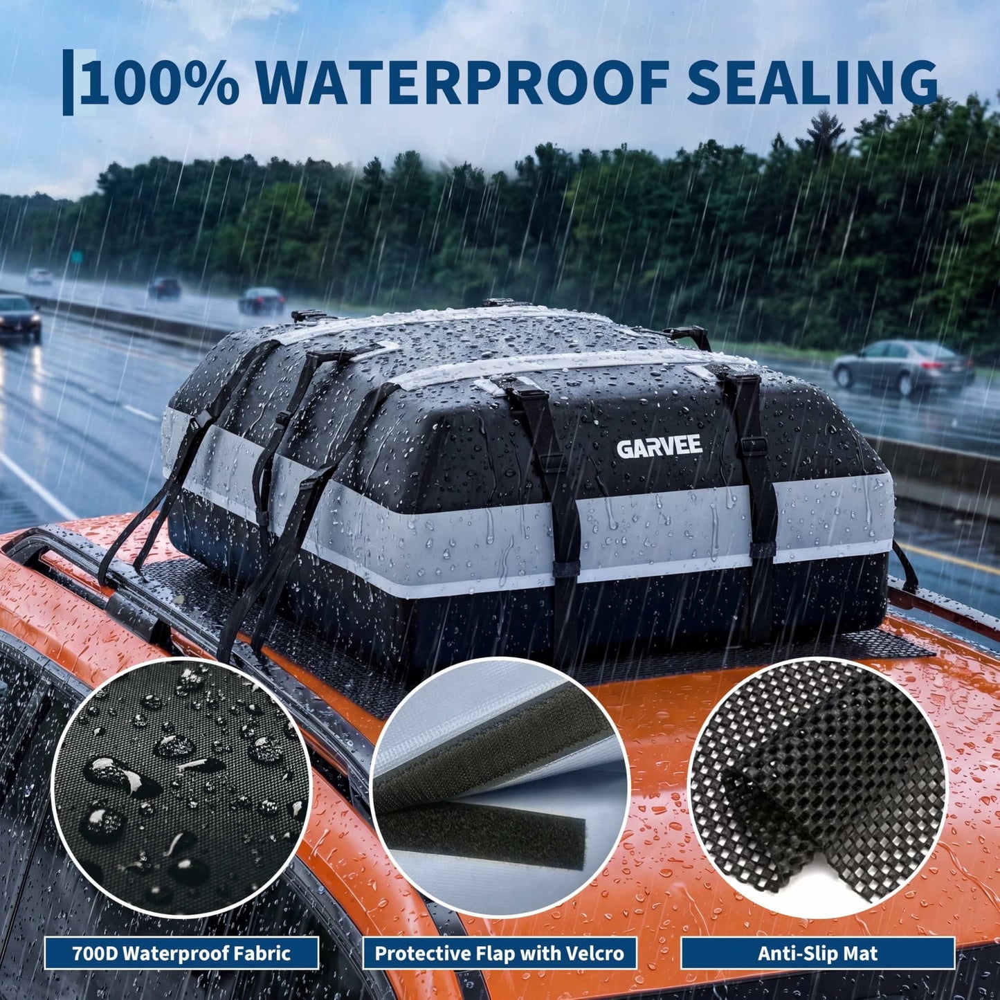 Garvee Car Rooftop Cargo Carrier Bag with Safety Hooks, Anti-Slip Mat, Lock for Cars & SUVs