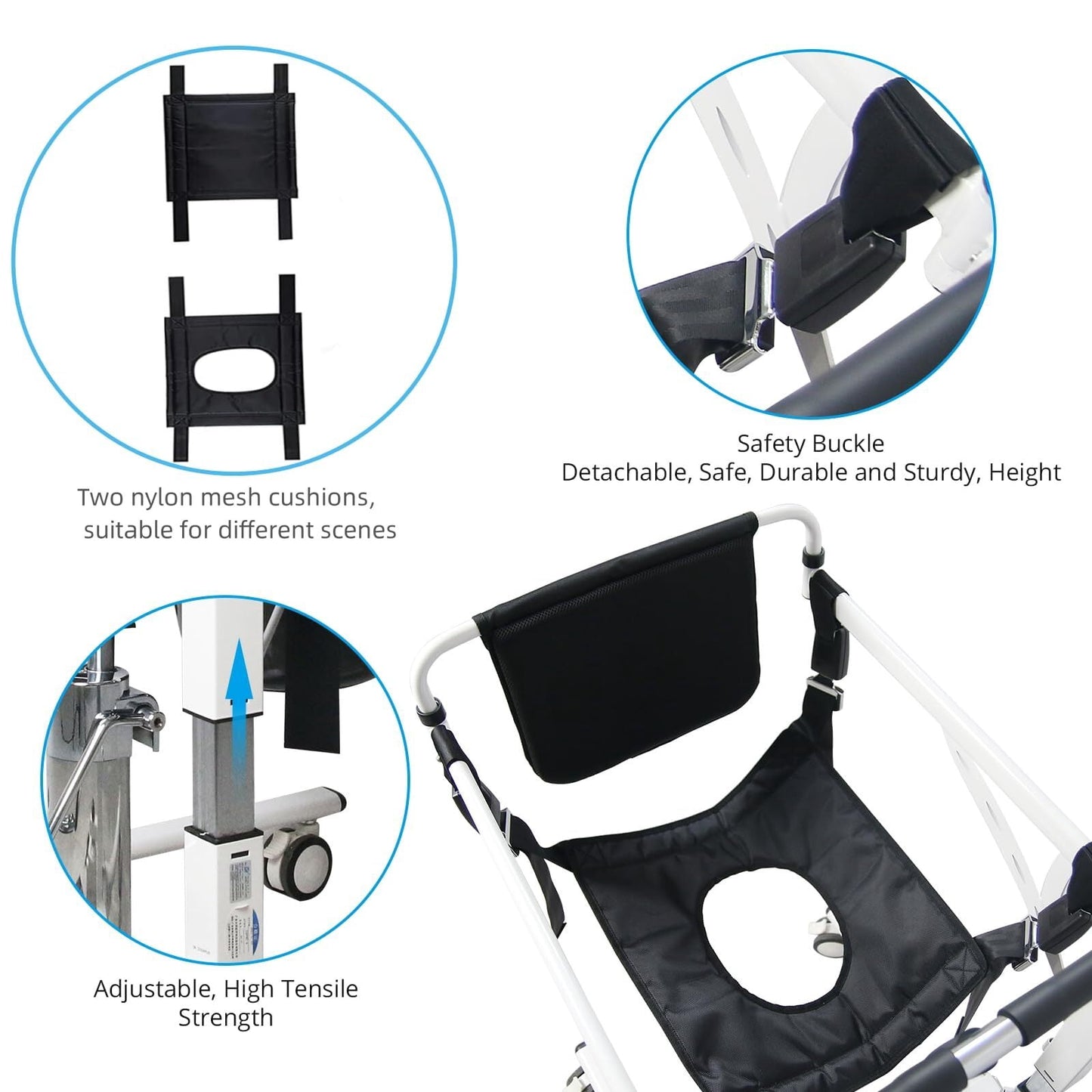 Goldensoil Hydraulic Patient Lift Chair, with 2 Cushions, 220 lb Capacity, White