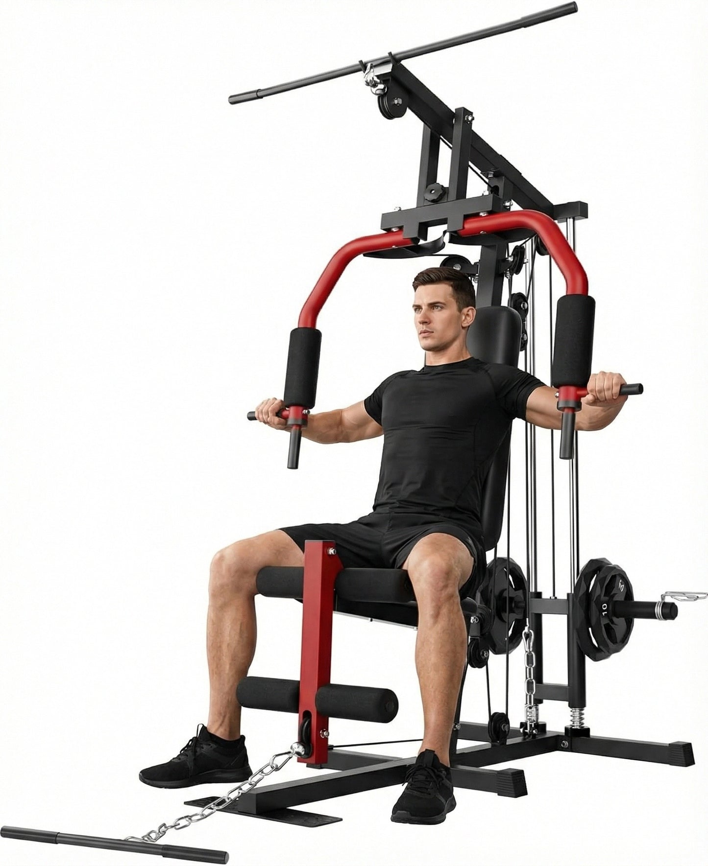 Riedhoff 400 ibs Home Gym Equipment System, All in One Full Body Exercise Station, Black & Red