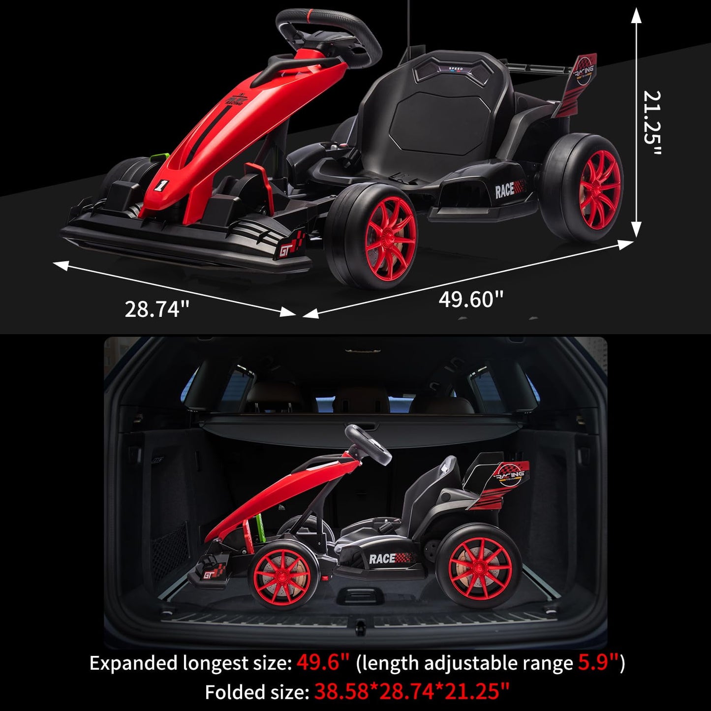 Goldensoil Electric Go Kart, 24V Ride On Toy Drifting Car, Height Range Adjustment 51"to75"
