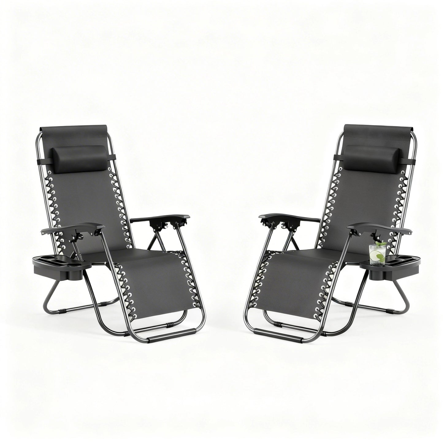 Garvee Adjustable Zero Gravity Lounge Chair Set of 2, Pillow & Cup Holder Tray