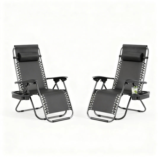 Garvee Adjustable Zero Gravity Lounge Chair Set of 2, Pillow & Cup Holder Tray