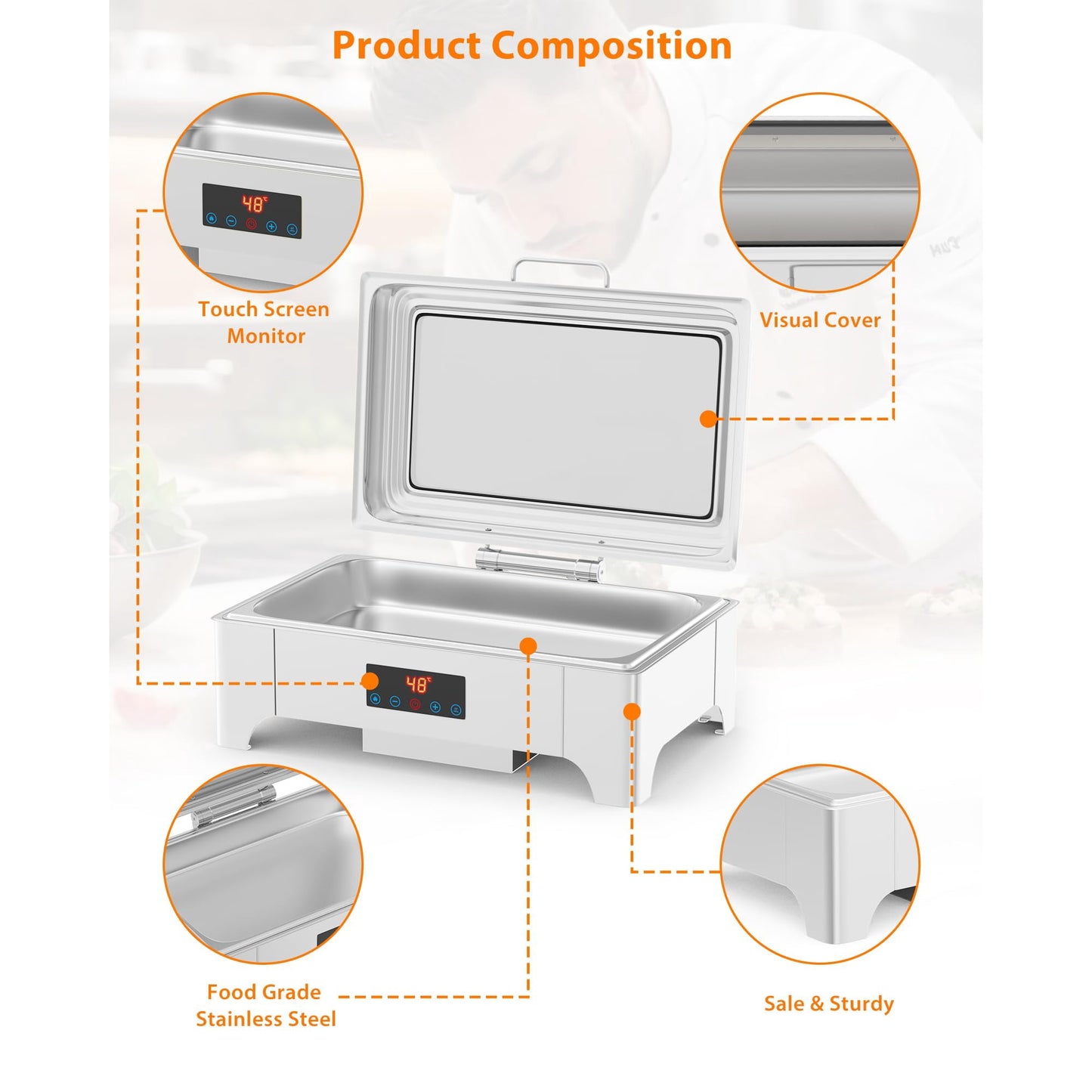 Garvee 400W Electric Hot Pot Chafing Dish Set, 9 Qt, 1 Full Size Chafing Server Dish and Glass Window