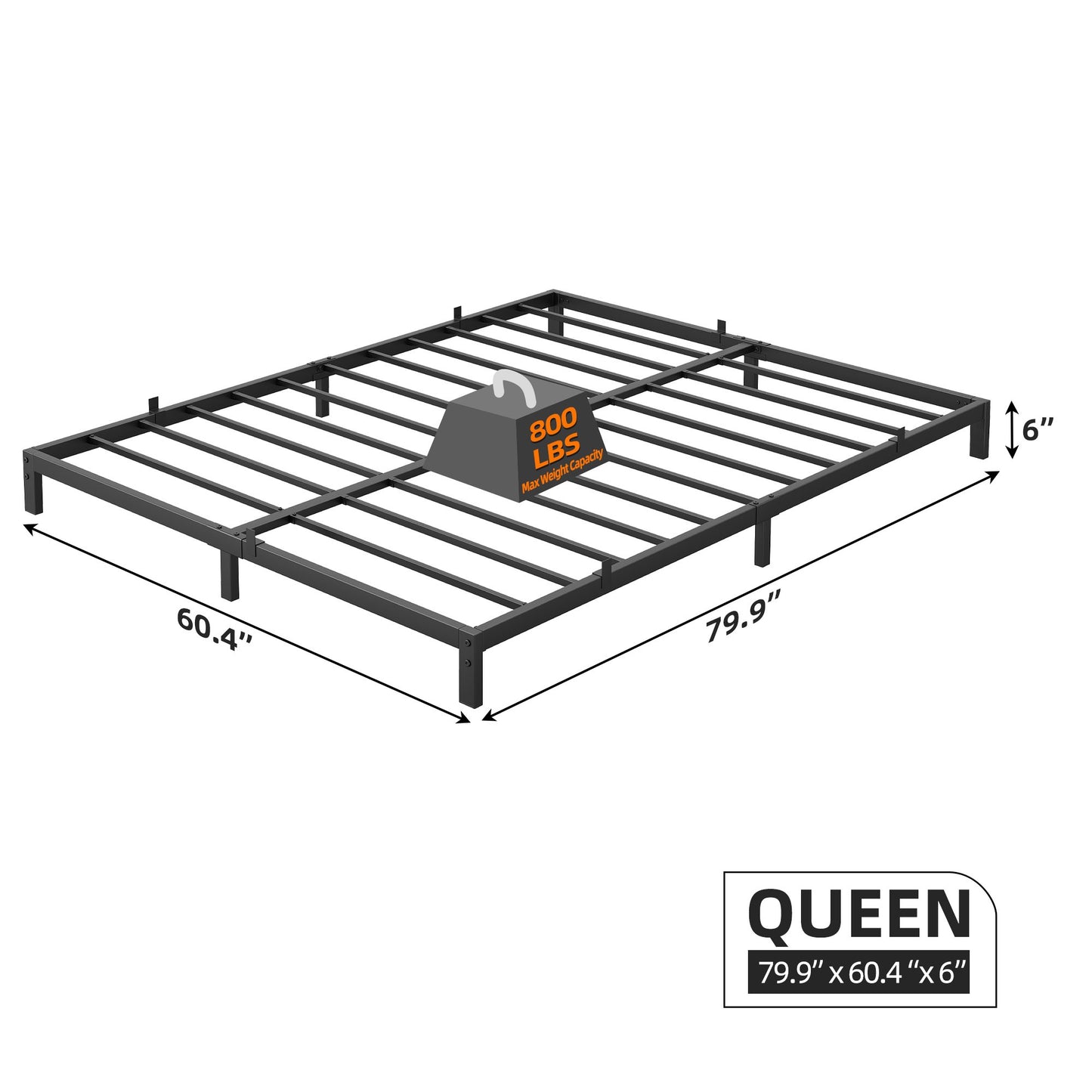 Garvee 6" Queen Size Bed Frame, Low Profile, Support Mattress Foundation, Black