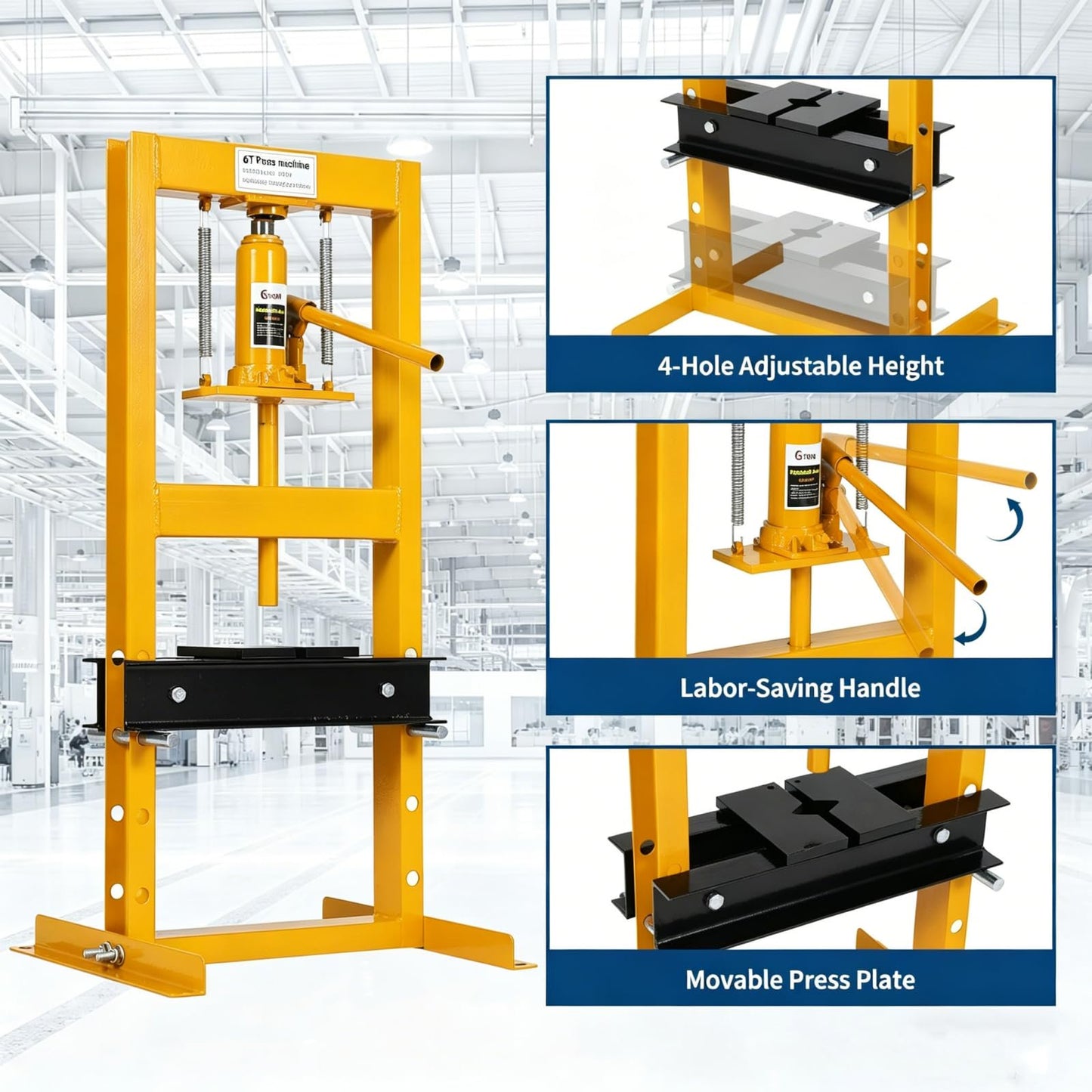 Garvee Hydraulic Shop Press, H-Frame Heavy Duty Steel, Yellow