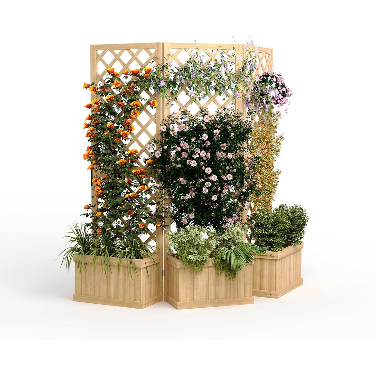 Riedhoff Outdoor Planter Boxes with 3 Privacy Screen, 62 x 10.39 x 65", Drain Holes, Oak
