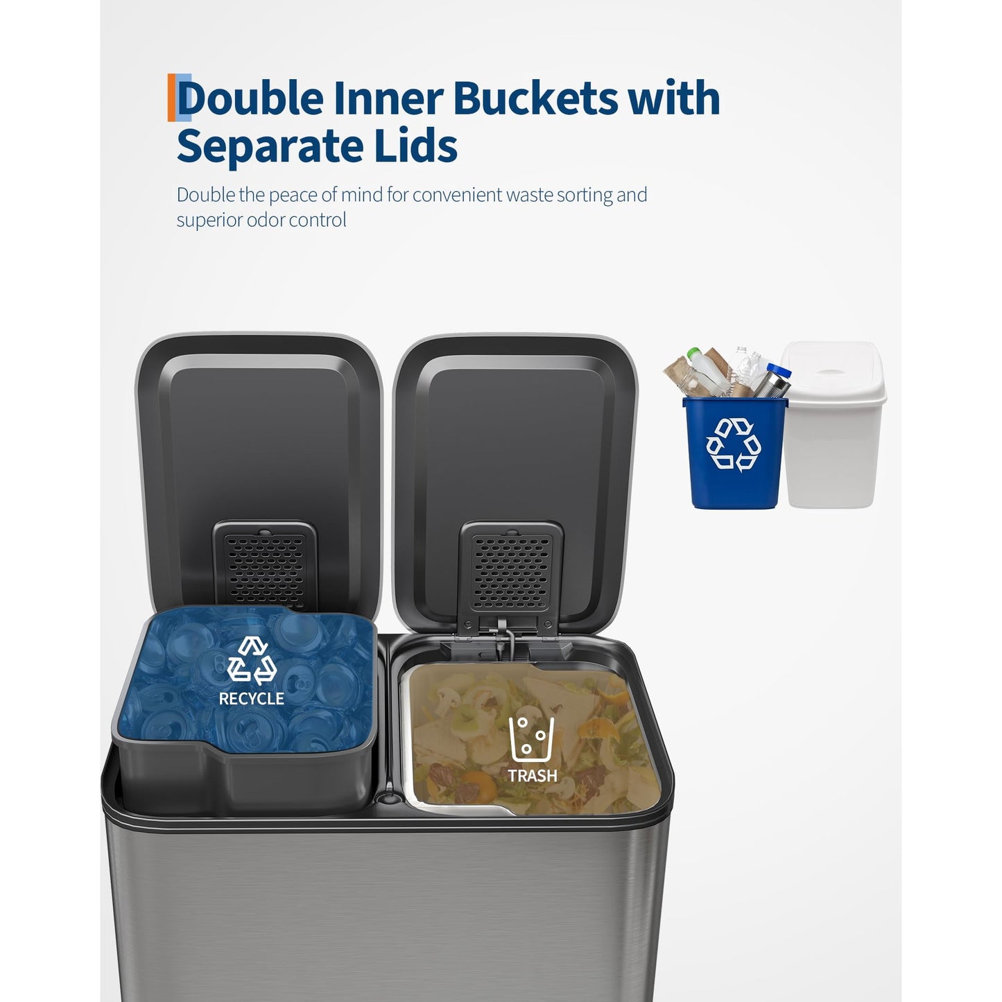 Garvee 2 x 4 Gallon Stainless Steel Double Trash Can and Recycling Bins for Kitchen