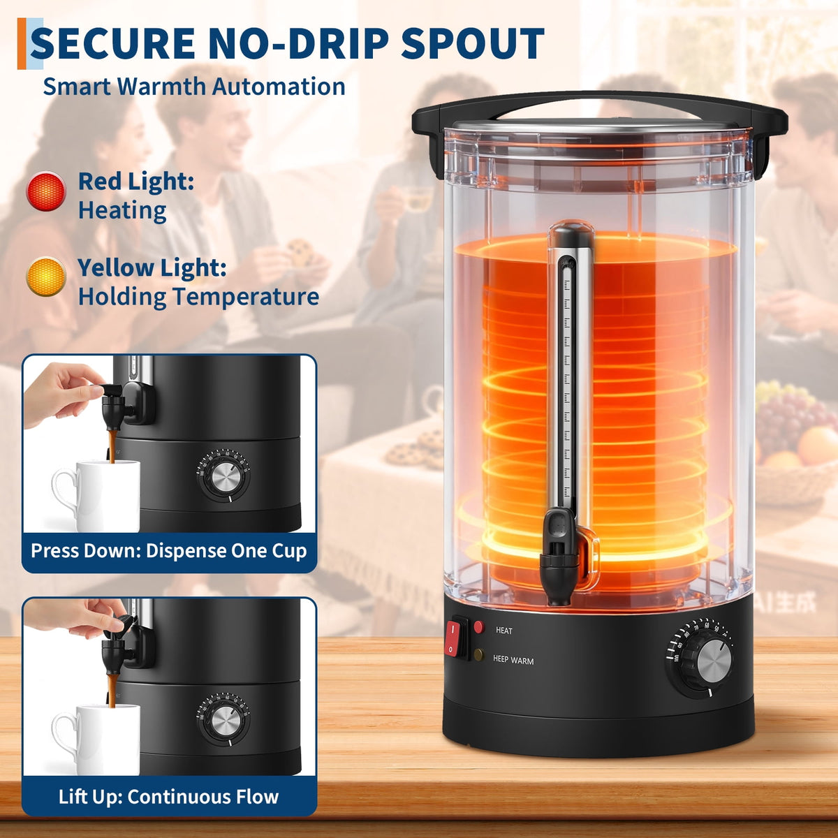 Garvee Stainless Steel Commercial Coffee Urn, Hot Water Dispenser, Black