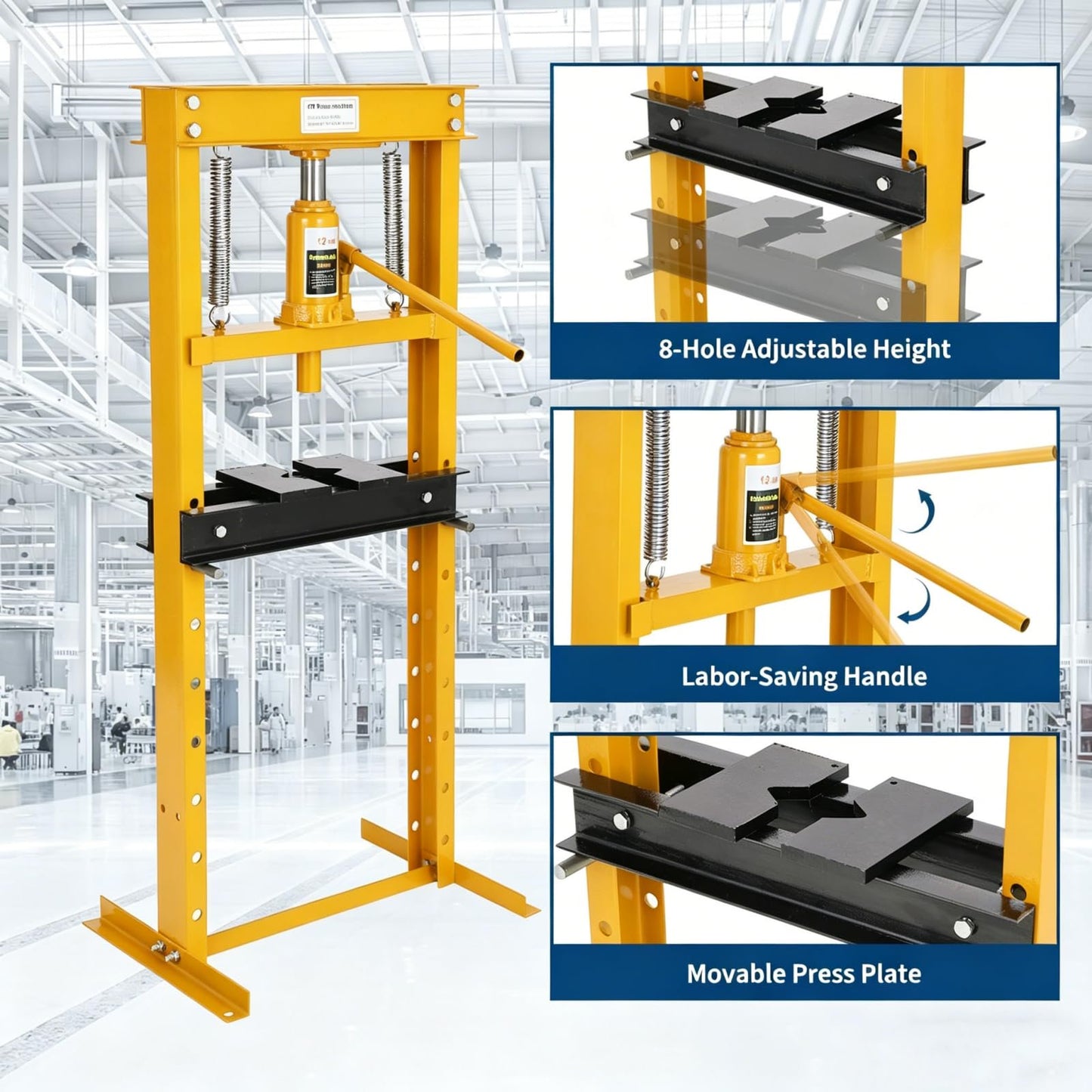 Garvee Hydraulic Shop Press, H-Frame Heavy Duty Steel, Yellow