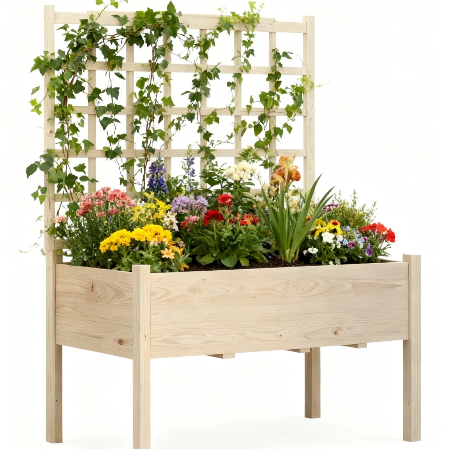 Garvee Wooden Planter Boxes with Trellis & Legs 46.46 x 23.23 x 65.36 inch, Oak