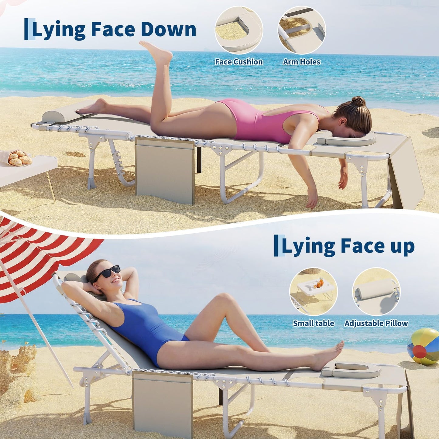 Garvee Sun Tanning Chair, Folding Chaise Lounge Chairs with Table
