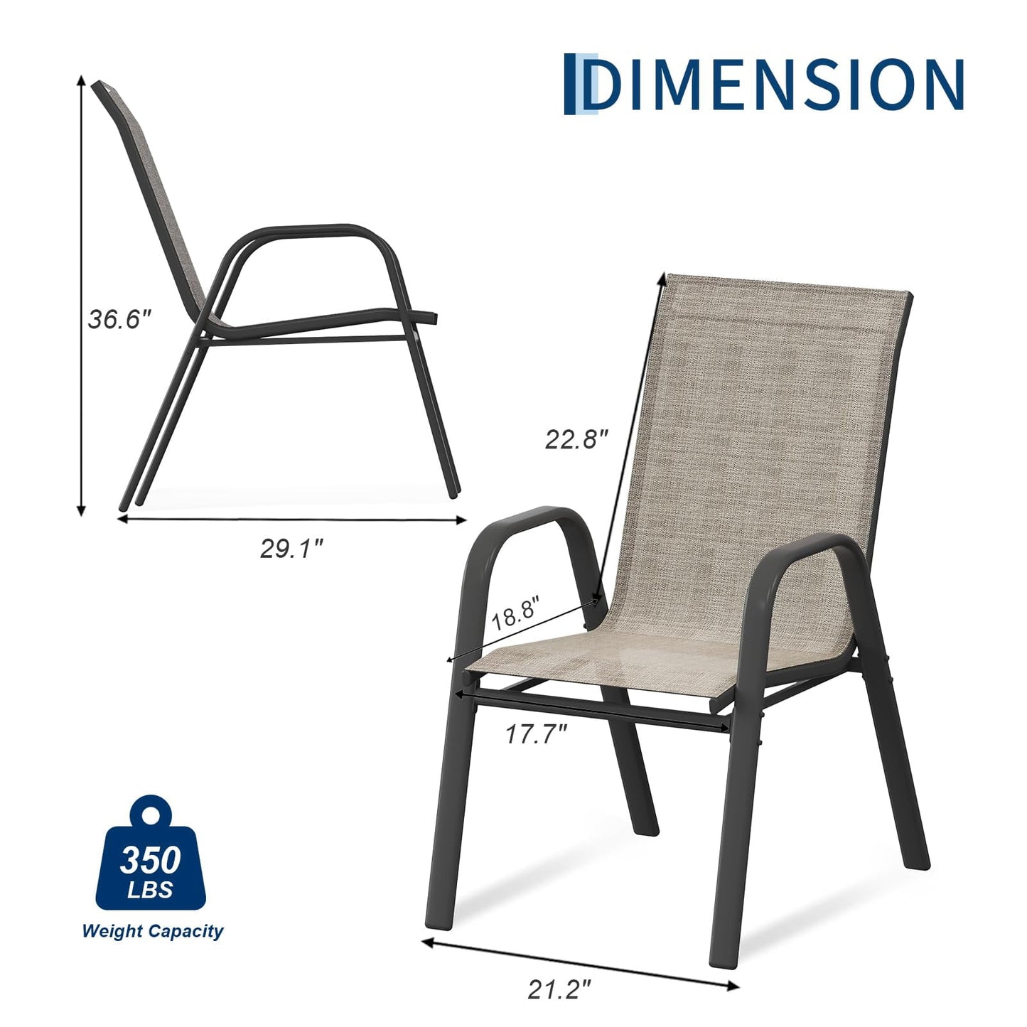 Garvee Stackable Patio Dining Chairs Set of 4, Metal and Textilene for Lawn Poolside
