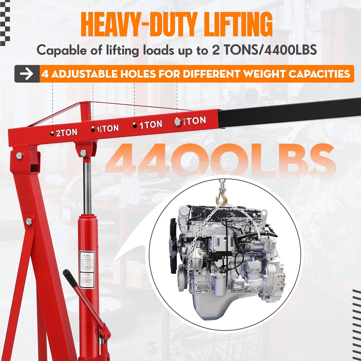 Garvee Folding Engine Lifting Hoist 4000 Lb Max, 6 Steel Caster Wheels Telescopic Boom Hitch, Red