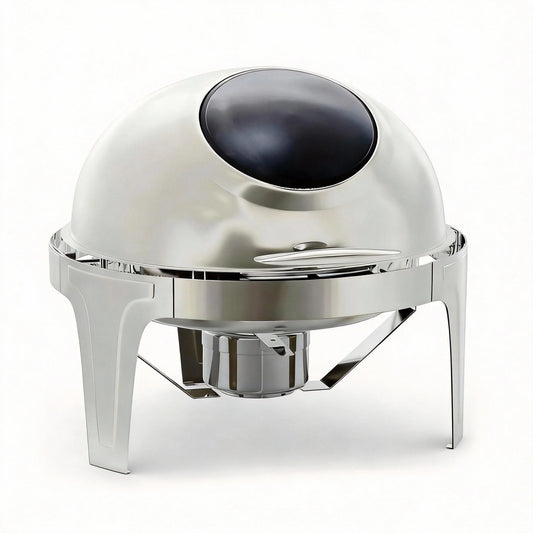 Garvee Chafing Dish Buffet Set with Roll Top 6.3 QT, Glass Window & Full Size Food Pan, Silver