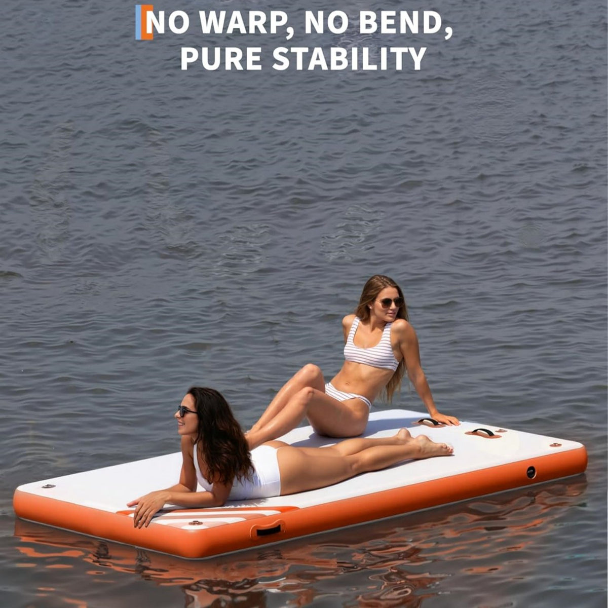 Garvee Inflatable Floating Dock 8 ft x 6 ft, 5.9 inch Thickness None-Slip PVC Surface, Orange & White