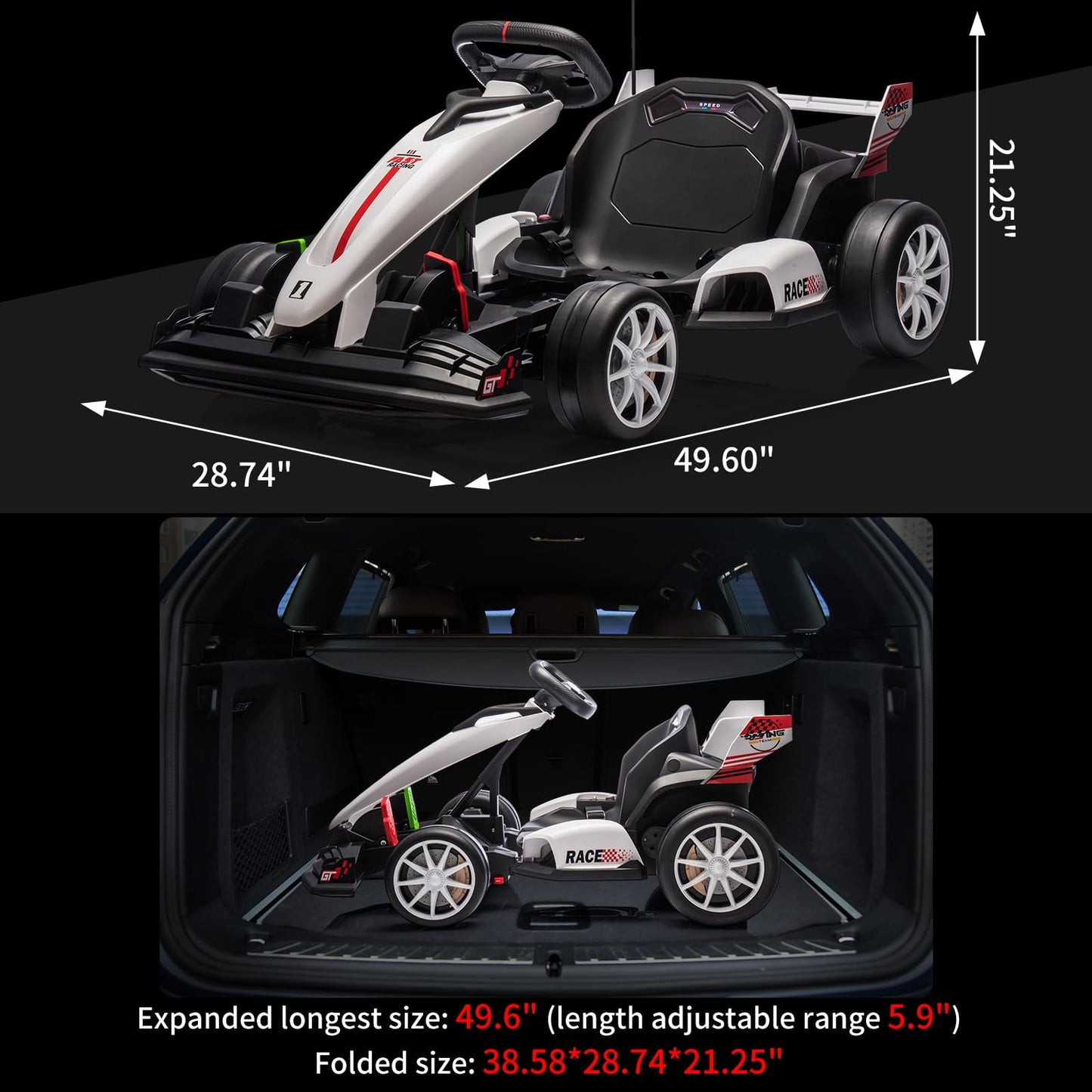Goldensoil Electric Go Kart, 24V Ride On Toy Drifting Car, Height Range Adjustment 51"to75"