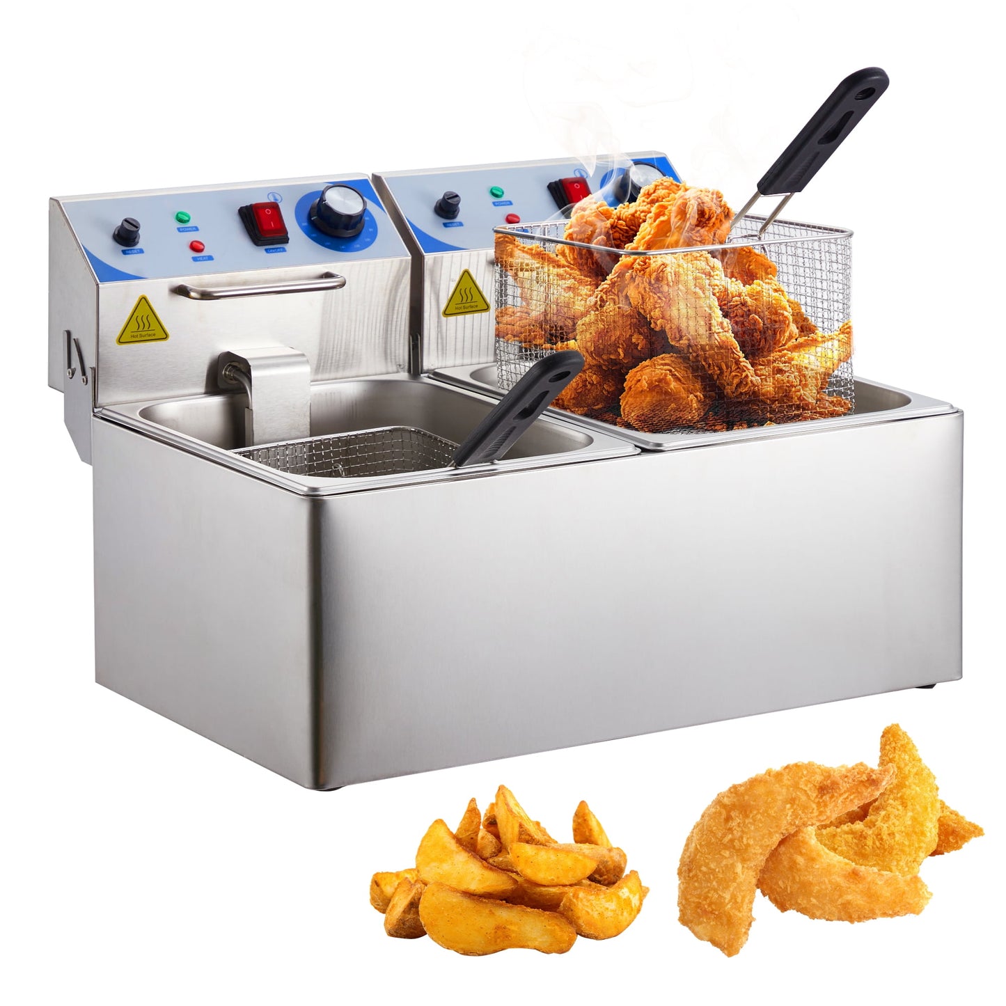 Garvee 2800W Commercial Electric Deep Fryers, 20 L, 2-Baskets, Silver