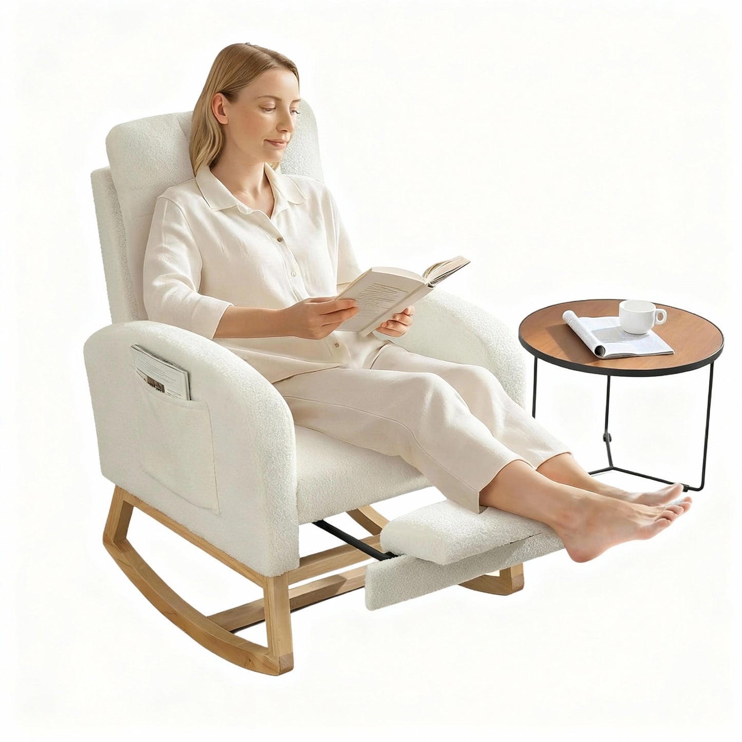 Garvee Nursery Rocking Chair 34.2 x 25.9 x 40.9", with Footrest, High Back, Beige