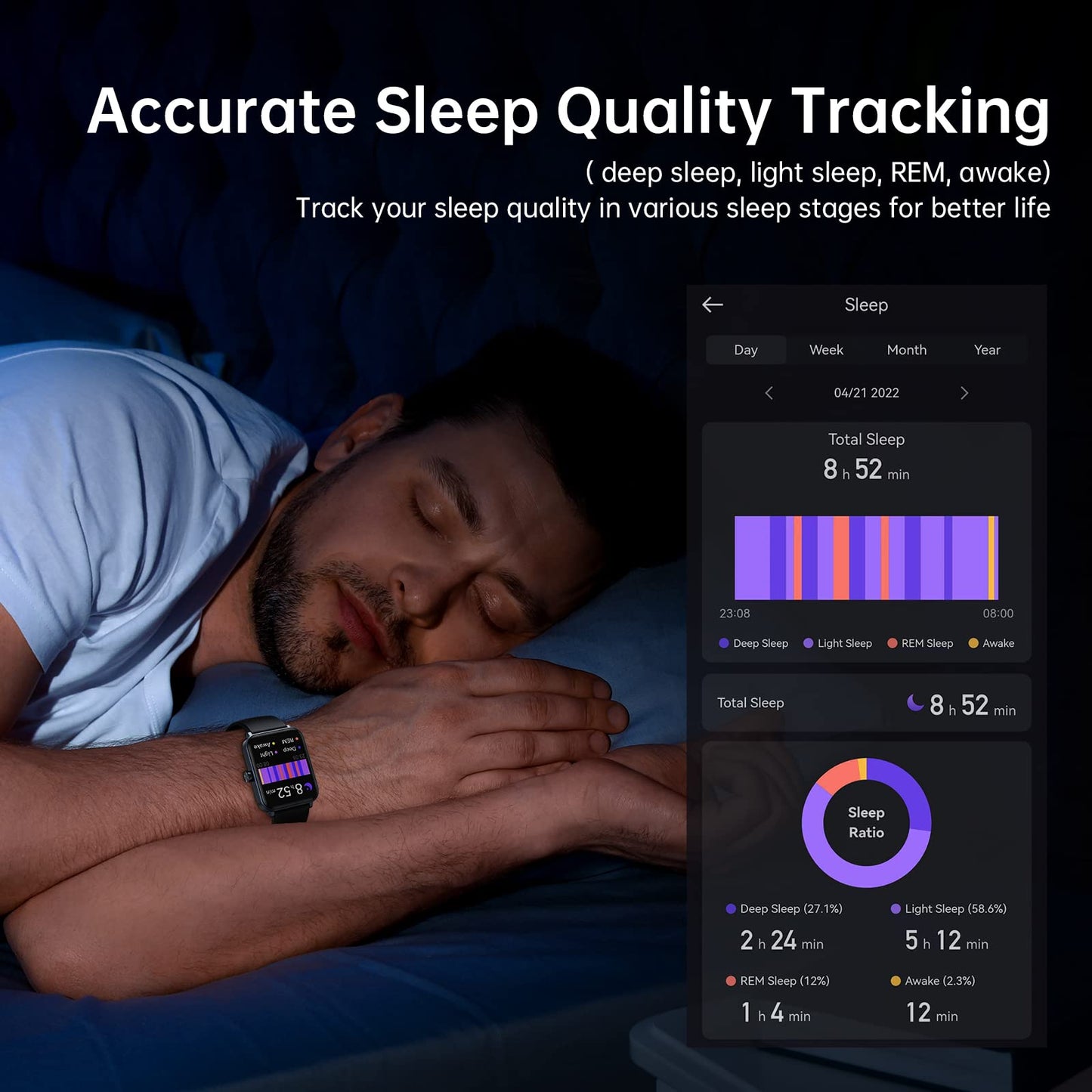 EUKER Smart Watch 1.69 inch  Full Touch Screen Fitness Tracker Black