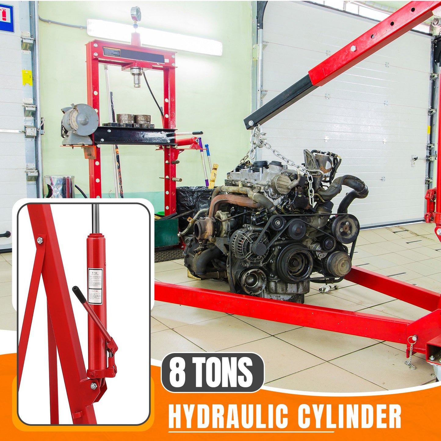 Garvee Folding Engine Lifting Hoist 4000 Lb Max, 6 Steel Caster Wheels Telescopic Boom Hitch, Red