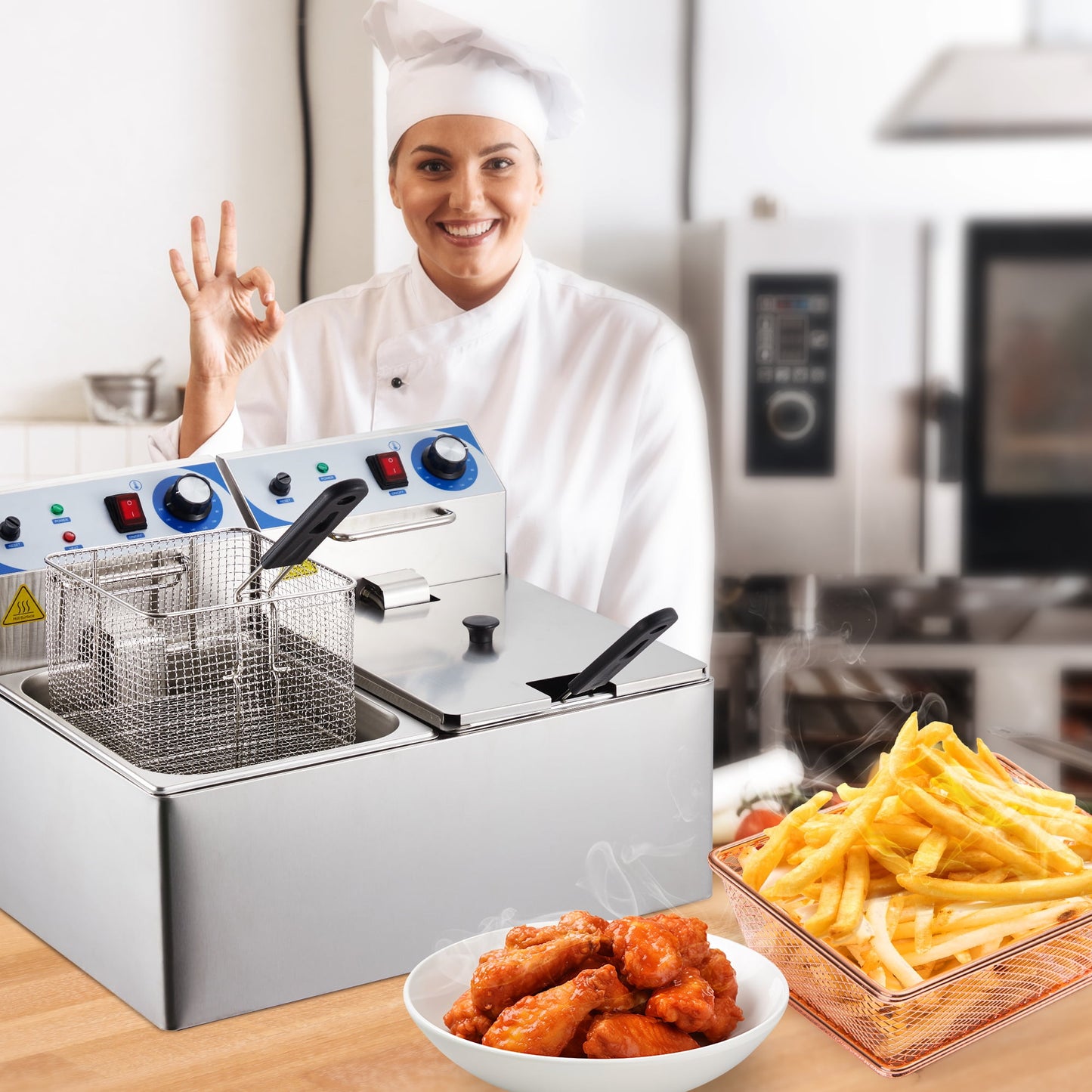 Garvee 2800W Commercial Electric Deep Fryers, 20 L, 2-Baskets, Silver