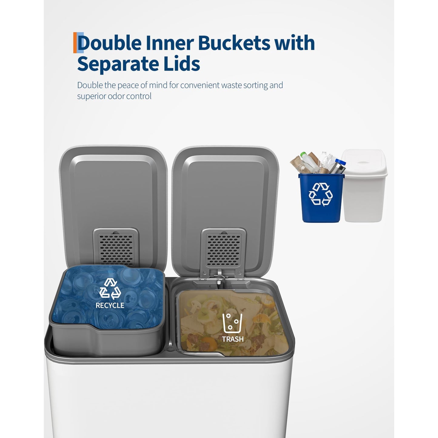 Garvee 2 x 4 Gallon Stainless Steel Double Trash Can and Recycling Bins for Kitchen