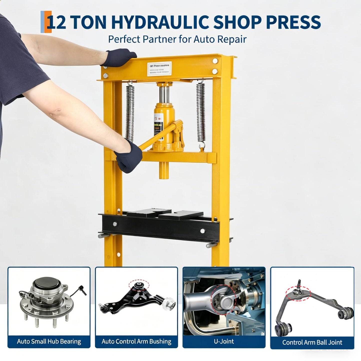 Garvee Hydraulic Shop Press, H-Frame Heavy Duty Steel, Yellow