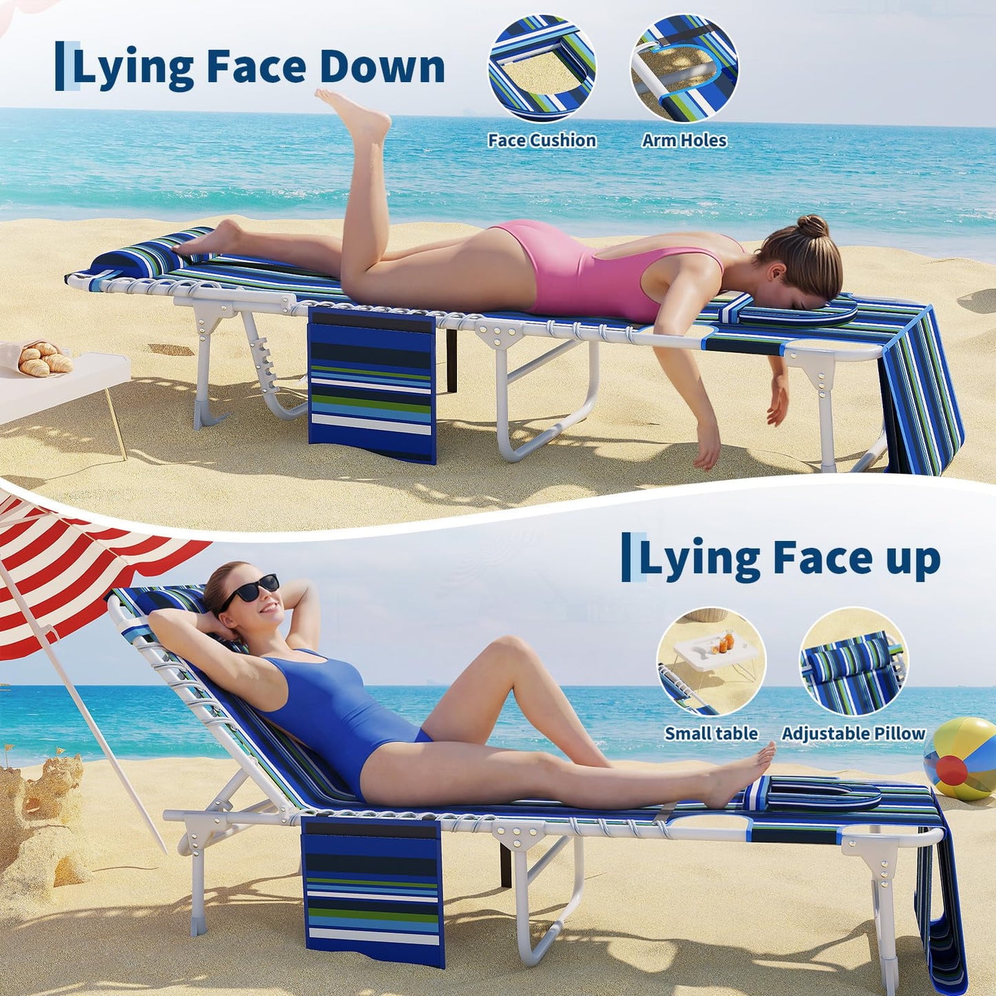 Garvee Sun Tanning Chair, Folding Chaise Lounge Chairs with Table