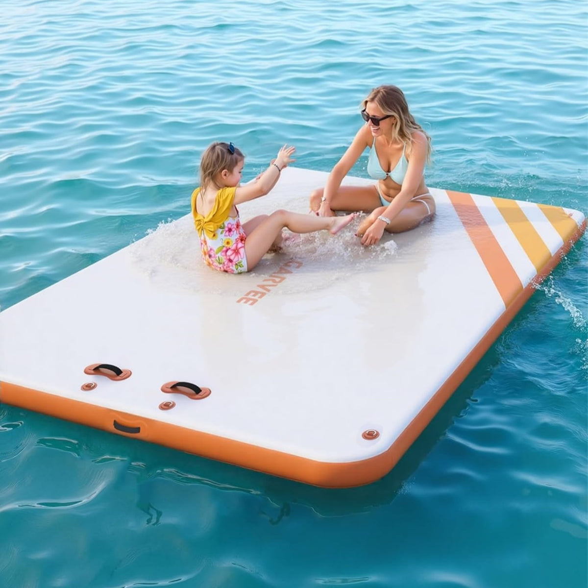 Garvee Inflatable Floating Dock 8 ft x 6 ft, 5.9 inch Thickness None-Slip PVC Surface, Orange & White