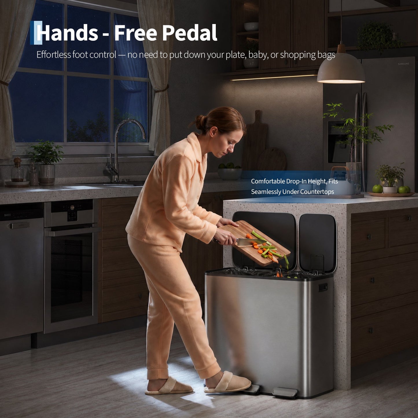 Garvee 13.2+5.3 Gallon Large Stainless Steel Dual Compartment Step-on Kitchen Trash Can