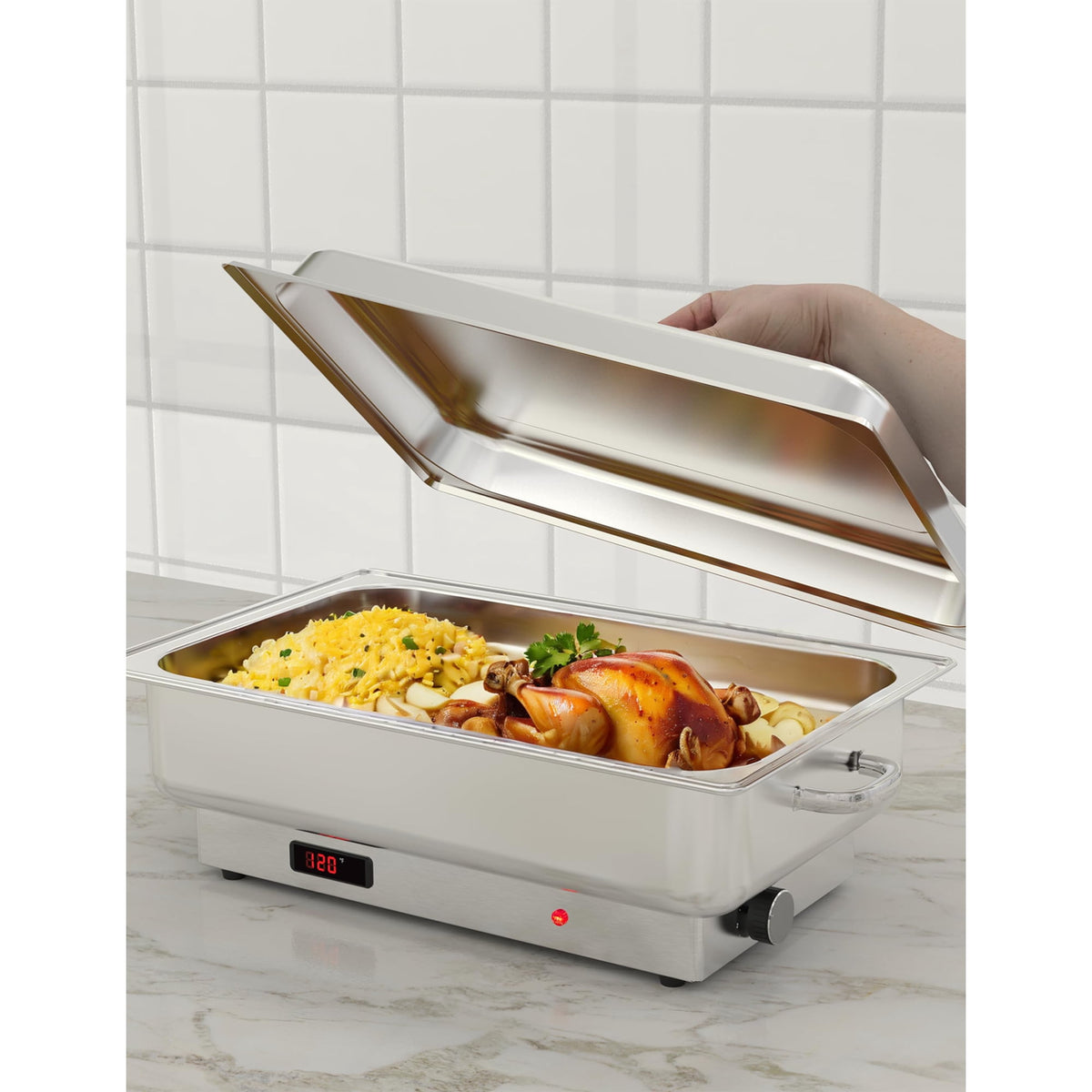 Garvee Electric Chafing Dish Buffet Set, 9 Qt, Stainless Steel, 2 Pack, Silver