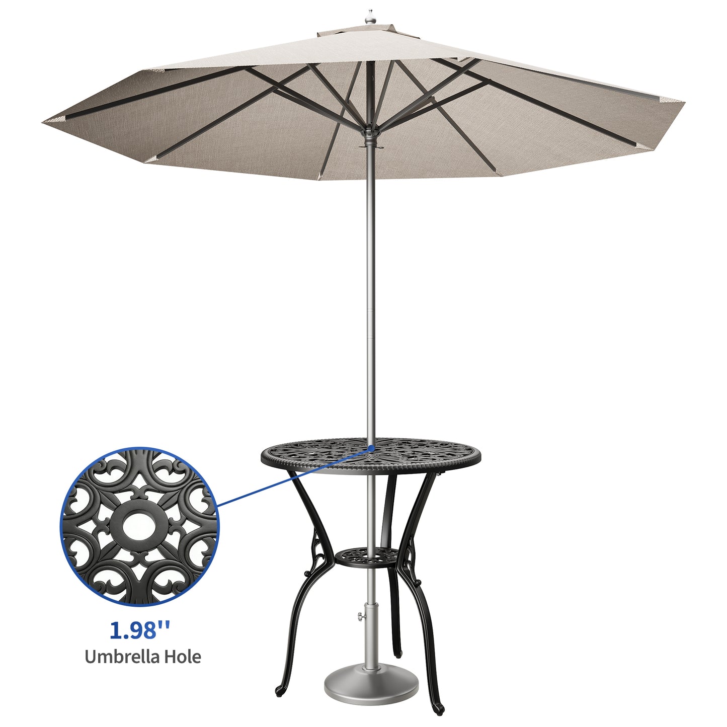 Riedhoff Outdoor Patio Dining Table with 1.85 inch Umbrella Hole, 23.2 x 23.2 x 26", Cast Aluminum