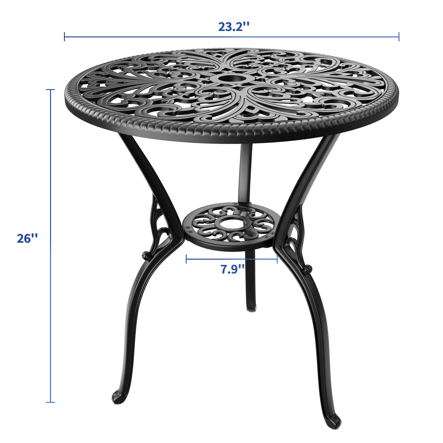 Riedhoff Outdoor Patio Dining Table with 1.85 inch Umbrella Hole, 23.2 x 23.2 x 26", Cast Aluminum