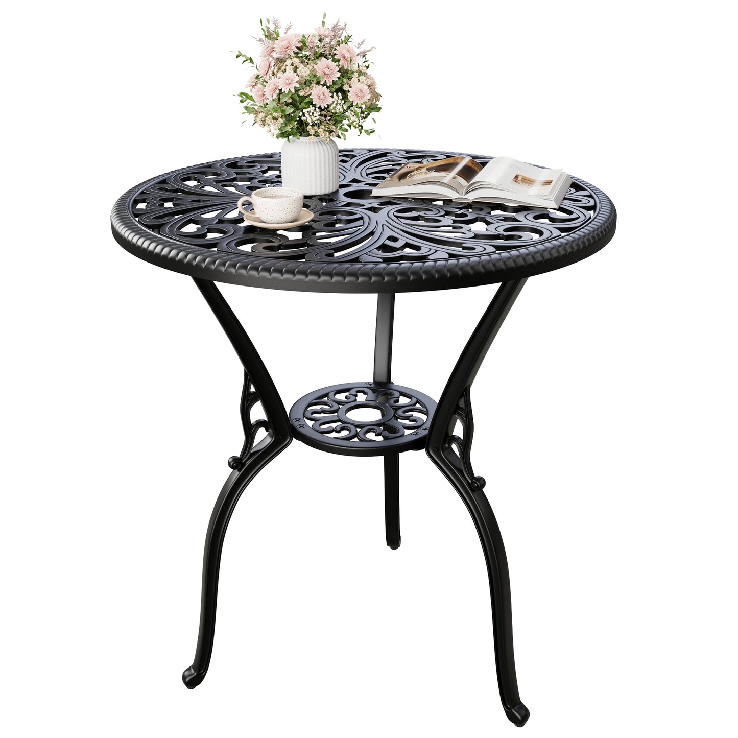 Riedhoff Outdoor Patio Dining Table with 1.85 inch Umbrella Hole, 23.2 x 23.2 x 26", Cast Aluminum