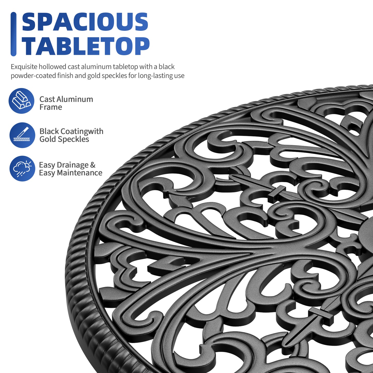 Riedhoff Outdoor Patio Dining Table with 1.85 inch Umbrella Hole, 23.2 x 23.2 x 26", Cast Aluminum