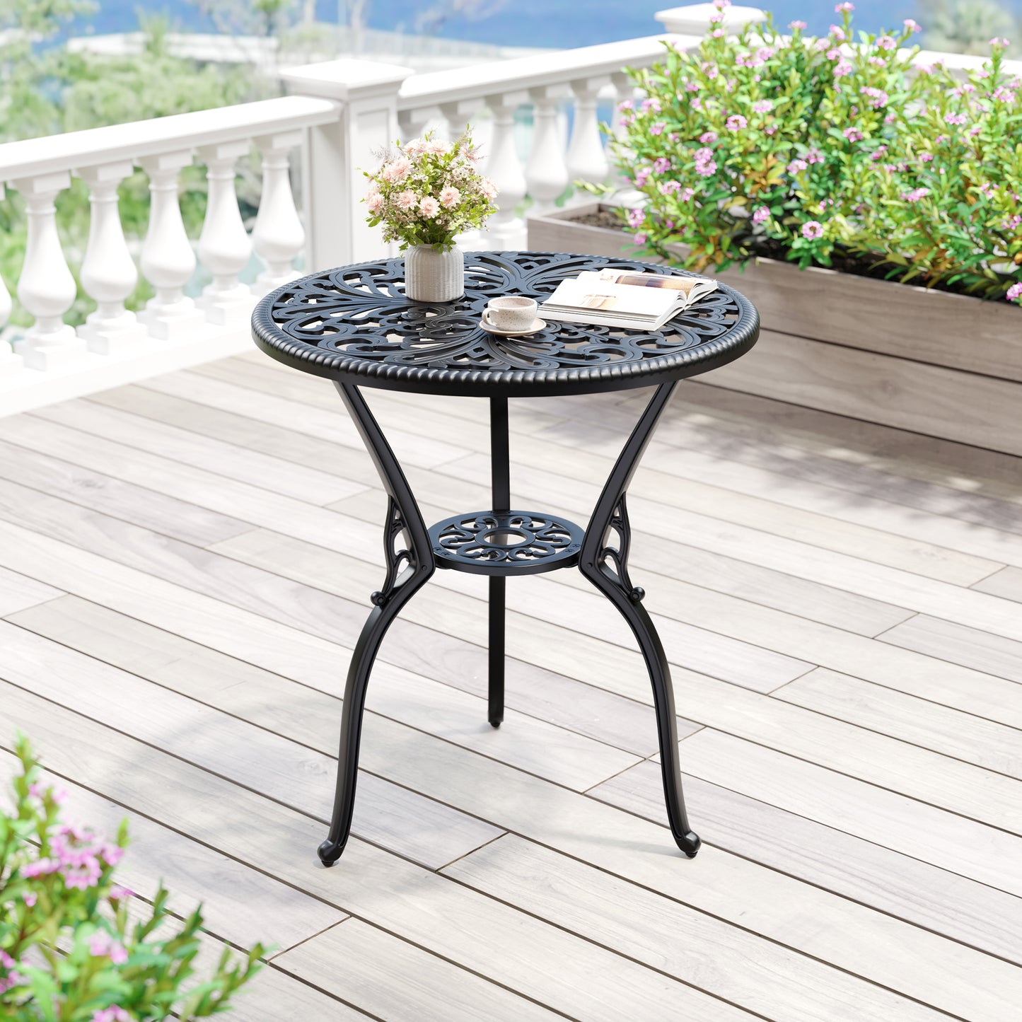 Riedhoff Outdoor Patio Dining Table with 1.85 inch Umbrella Hole, 23.2 x 23.2 x 26", Cast Aluminum