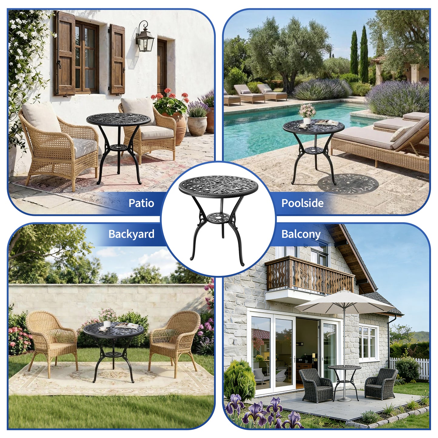 Riedhoff Outdoor Patio Dining Table with 1.85 inch Umbrella Hole, 23.2 x 23.2 x 26", Cast Aluminum