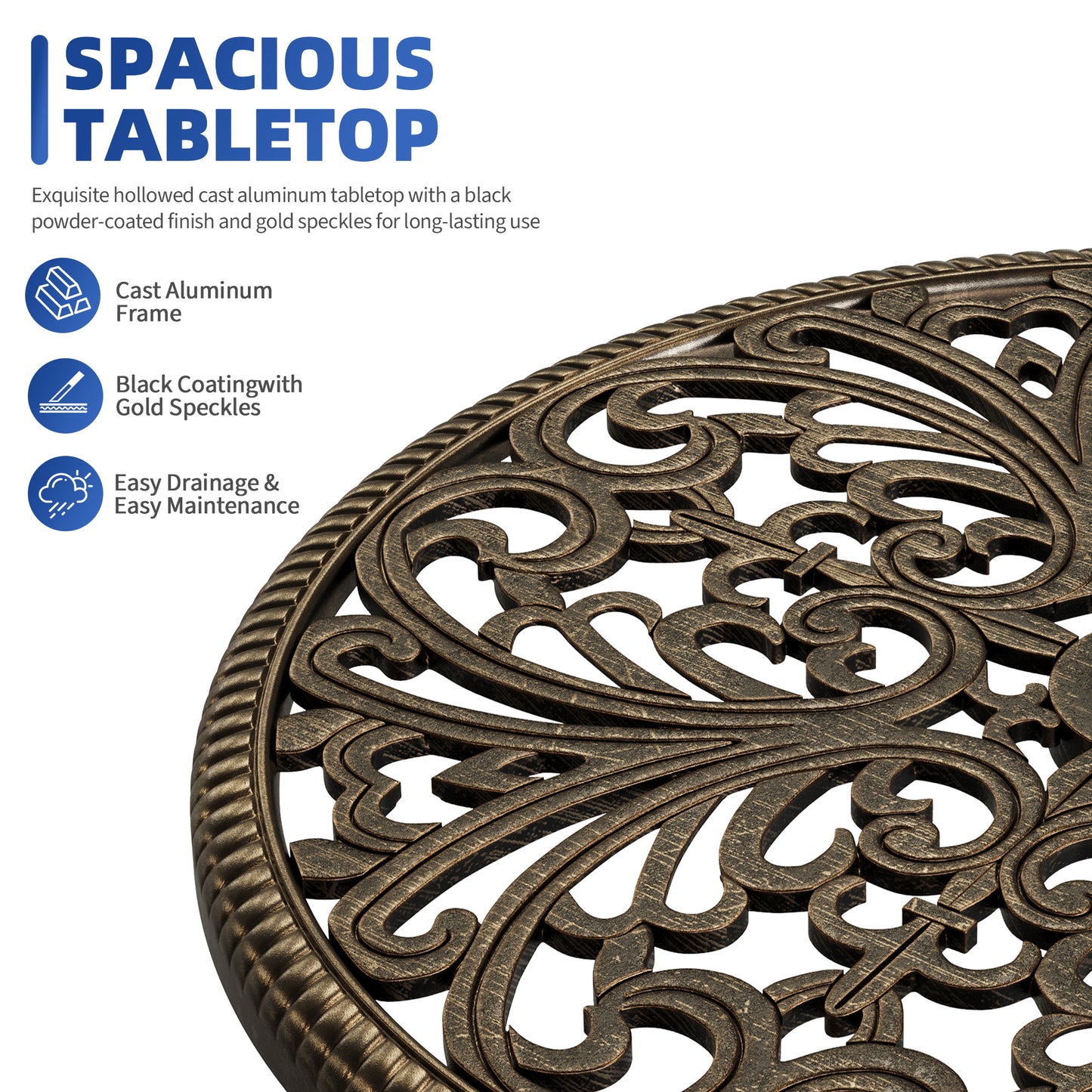 Riedhoff Outdoor Patio Dining Table with 1.85 inch Umbrella Hole, 23.2 x 23.2 x 26", Cast Aluminum