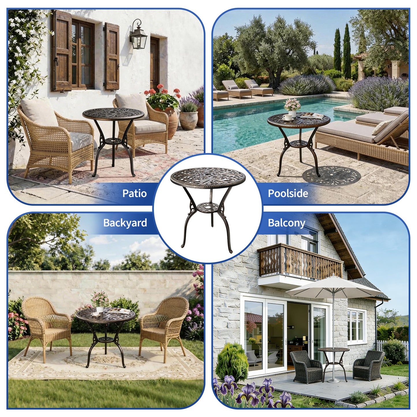 Riedhoff Outdoor Patio Dining Table with 1.85 inch Umbrella Hole, 23.2 x 23.2 x 26", Cast Aluminum