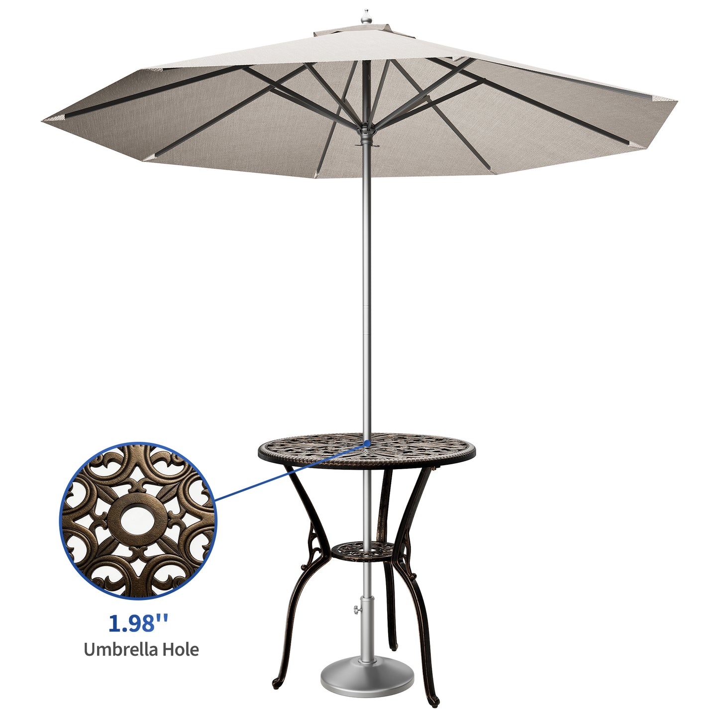 Riedhoff Outdoor Patio Dining Table with 1.85 inch Umbrella Hole, 23.2 x 23.2 x 26", Cast Aluminum