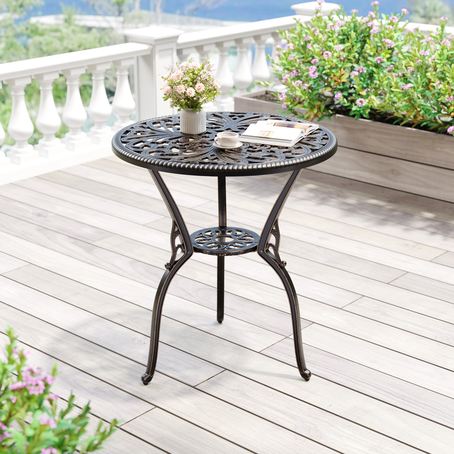 Riedhoff Outdoor Patio Dining Table with 1.85 inch Umbrella Hole, 23.2 x 23.2 x 26", Cast Aluminum