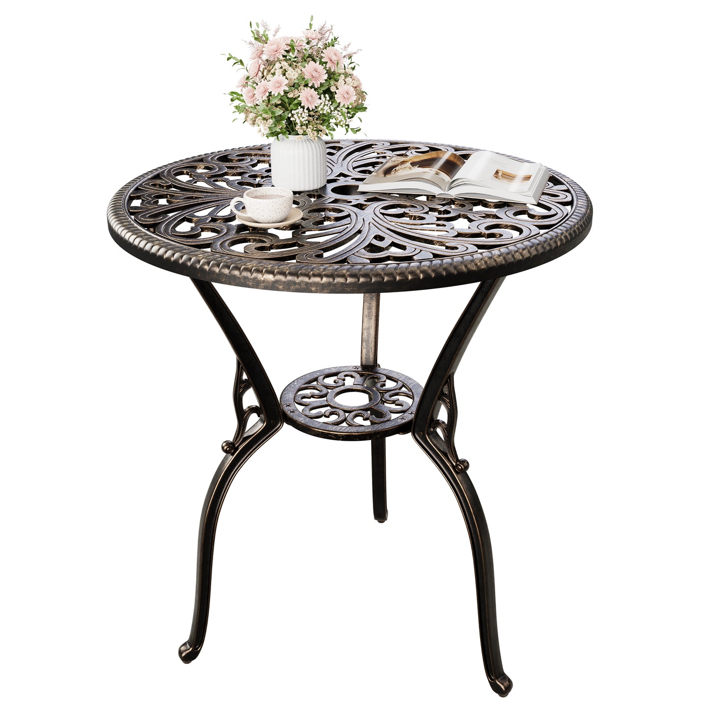 Riedhoff Outdoor Patio Dining Table with 1.85 inch Umbrella Hole, 23.2 x 23.2 x 26", Cast Aluminum