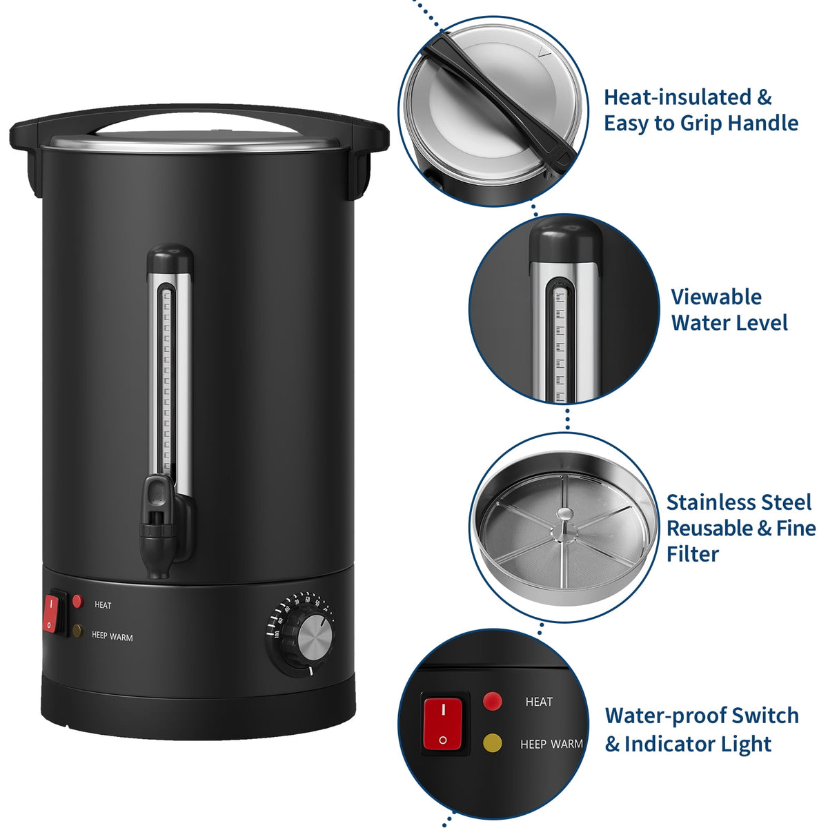 Garvee Stainless Steel Commercial Coffee Urn, Hot Water Dispenser, Black