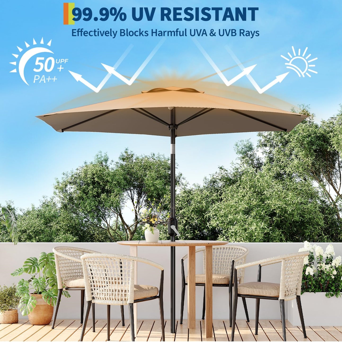 Garvee Outdoor Octagon Patio Umbrella, 8.69 x 8.69 x 7.87 ft, 8 Sturdy Ribs