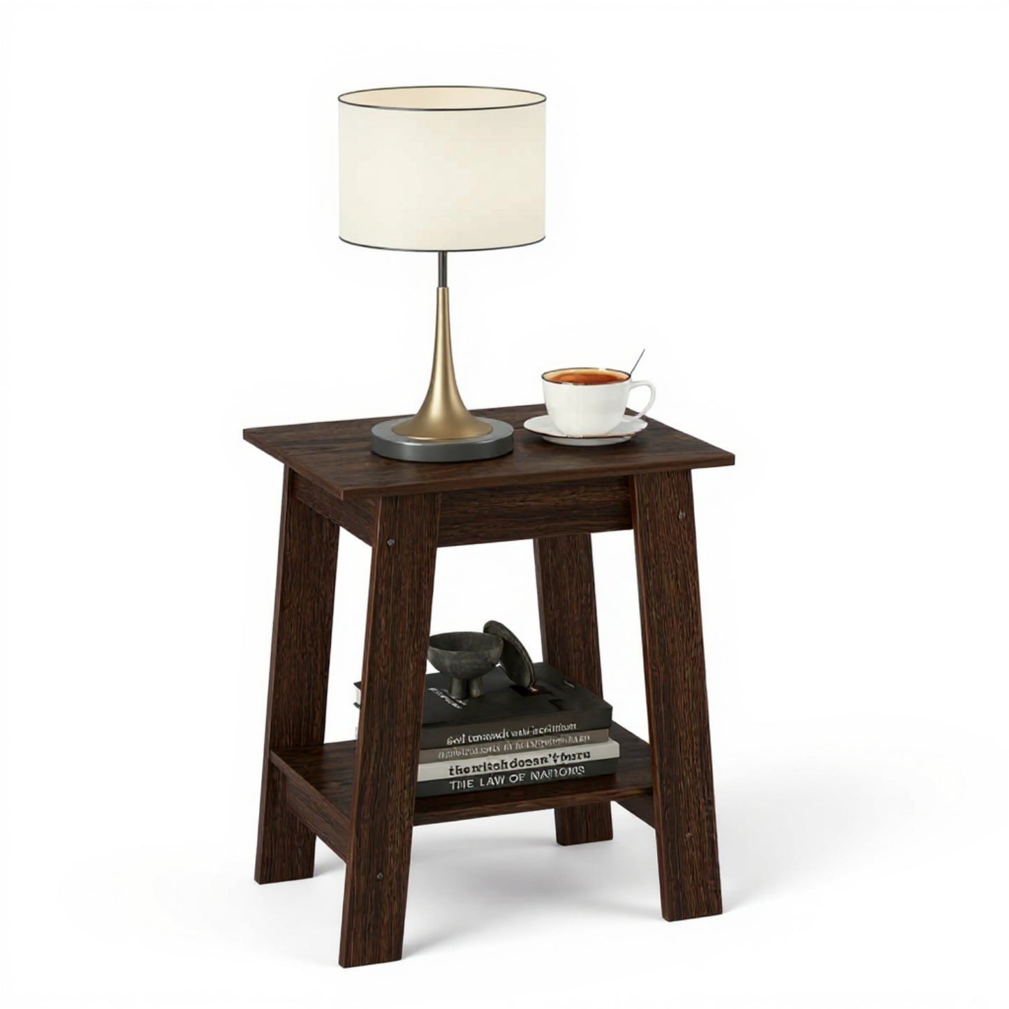 Garvee Farmhouse 2 Tiers End Table, with Storage Shelves