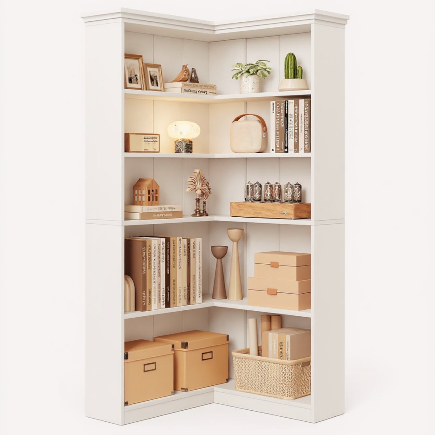 Garvee Large 5-Tier L-Shaped Corner Bookshelf, 35.5 x 35.5 x 72.8"
