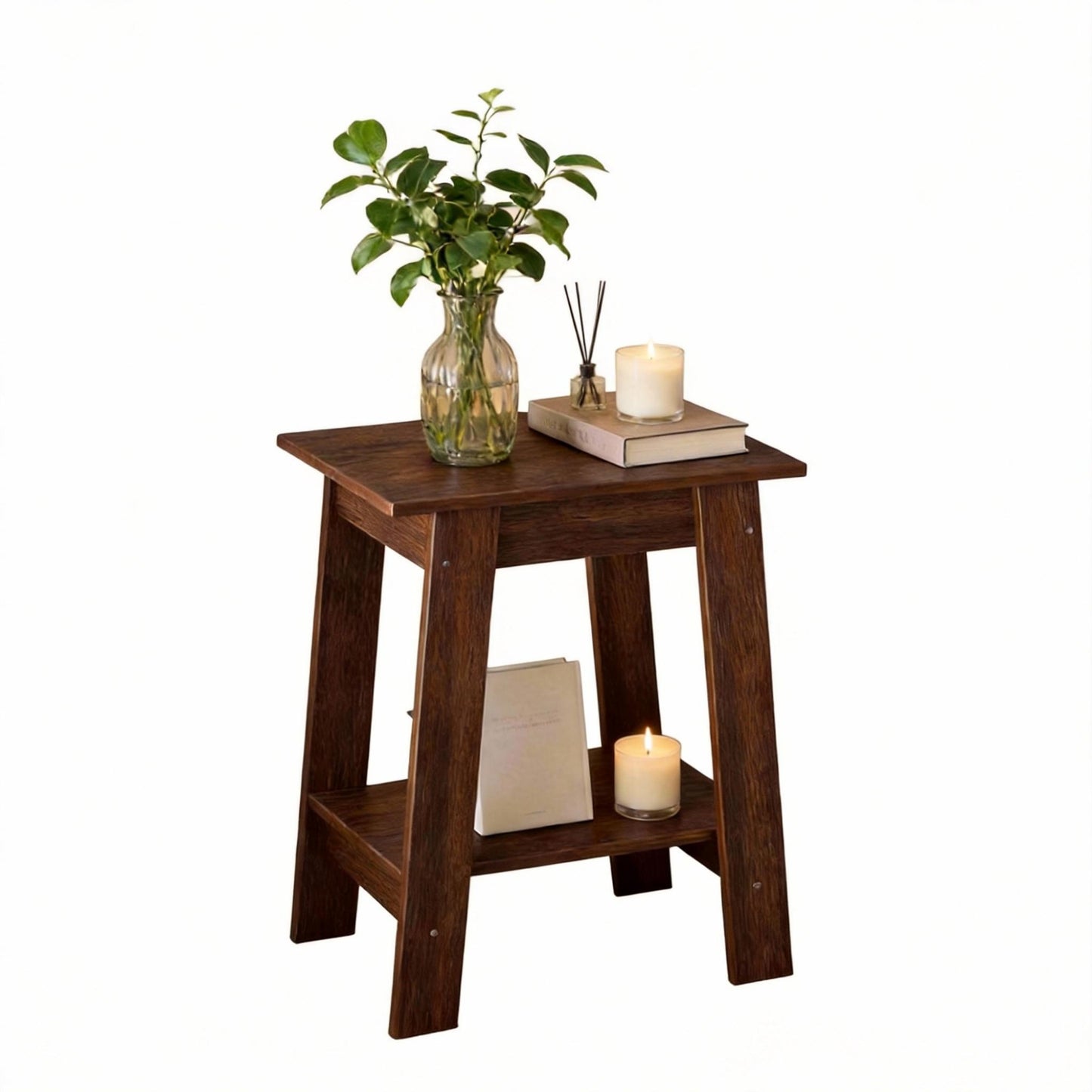 Garvee Farmhouse 2 Tiers End Table, with Storage Shelves