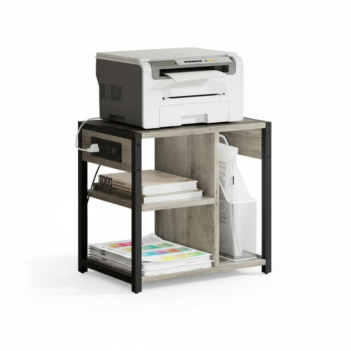 Garvee Rolling Printer Table, 3 Tiers, 17.3 x 11.8 x 18.1", with Lockable Wheels & Power Outlets