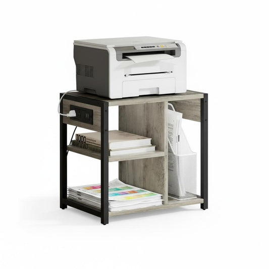 Garvee Rolling Printer Table, 3 Tiers, 17.3 x 11.8 x 18.1", with Lockable Wheels & Power Outlets